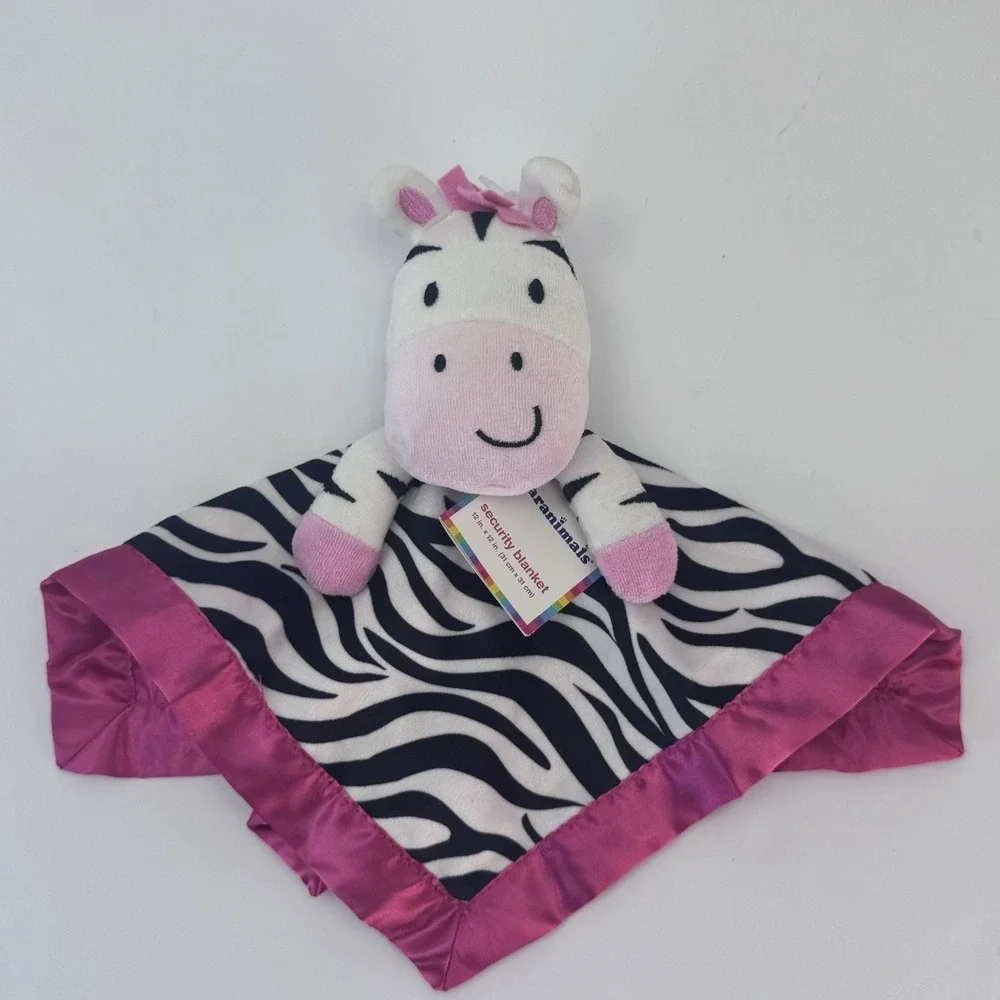Garanimals Zebra Lovey Security Blanket Pink Black White Satin 12